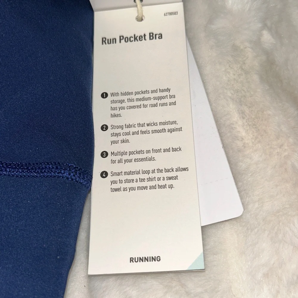 Adidas Women's RUN POCKET Dark Blue Sports Bra MED NWT - Picture 3 of 7